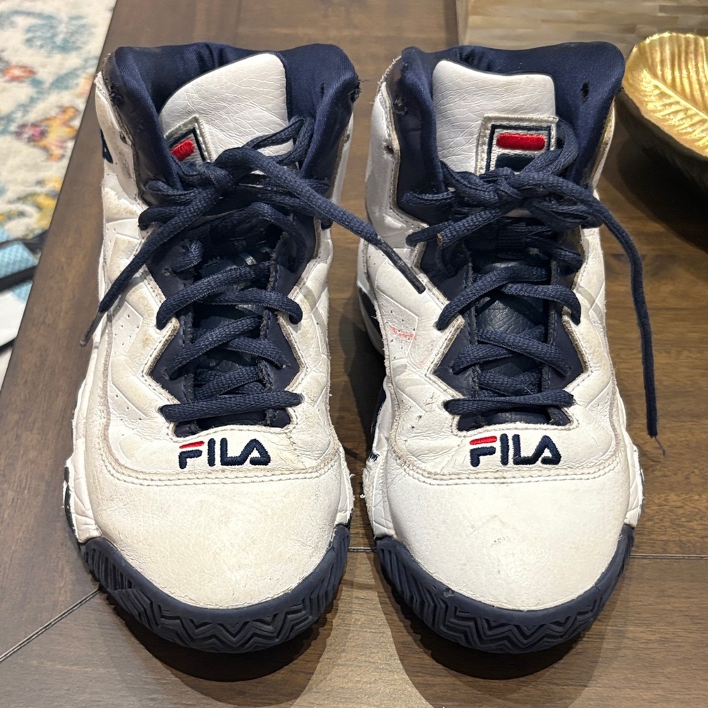 Fila White and Blue High-Top Sneakers